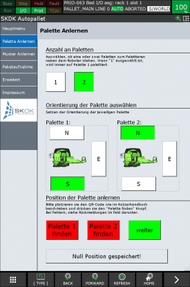 Bedienoberfläche - Palette mit dem Autopallet System Anlernen